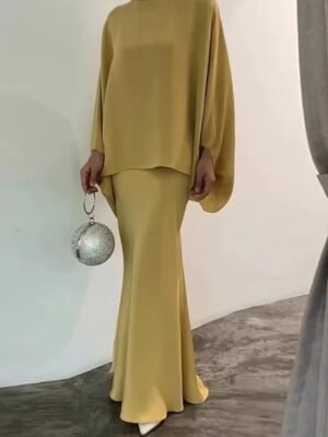 Butterscotch Flowy Top & Mermaid Skirt Set