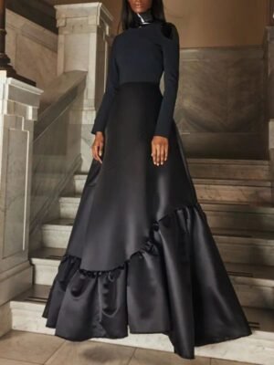 Black Two-Tone Ruffle Hem Gown