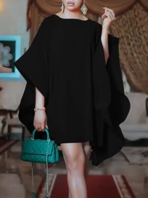Black Batwing Sleeve Mini Dress