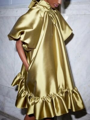 Olive Ruffle Satin Mini