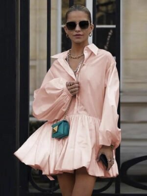 Blush Balloon Sleeve Mini Shirtdress