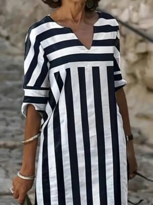 Monochrome Chic Striped Midi Dress