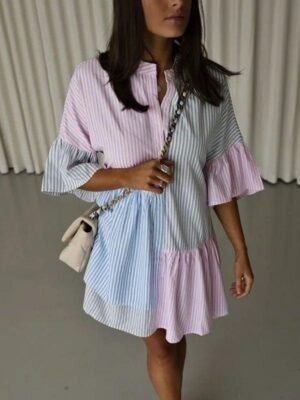 Pastel Patchwork Ruffle Hem Dress