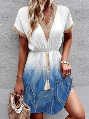 Ombre Leaf Print Mini Dress
