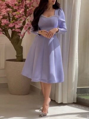 Lavender Square Neck Midi Dress