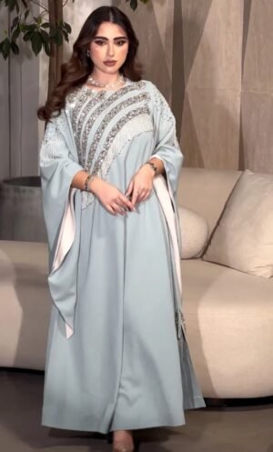 Dusty Blue Embellished Maxi Abaya