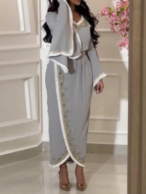 Grey Embellished Wrap Maxi Dress