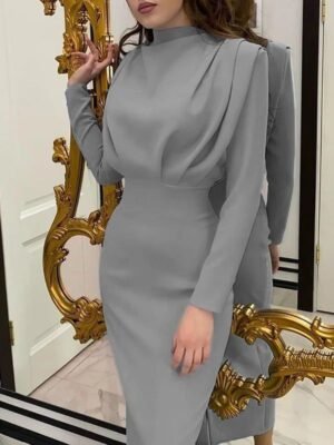 Dove Grey Draped Midi Dress
