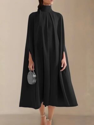 Black Cape Sleeve Midi Dress