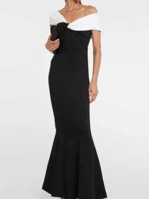 Black and White Twist Shoulder Gown