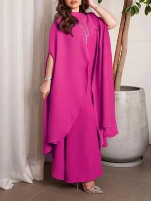 Fuchsia Cape Sleeve Maxi Dress