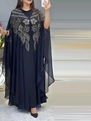 Navy Embellished Flowing Abaya
