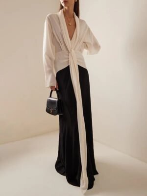 Ivory Draped Top & Black Maxi Skirt Set
