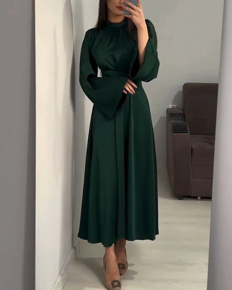 Long dress with a high neck and elegant bell sleeves - Image 8