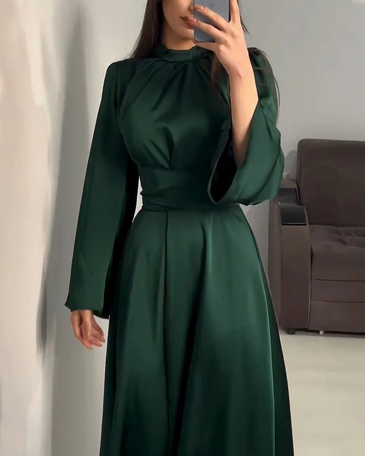 Long dress with a high neck and elegant bell sleeves - Image 6