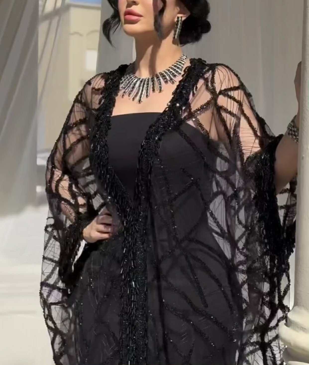 Midnight Elegance Sheer Abaya - Image 3