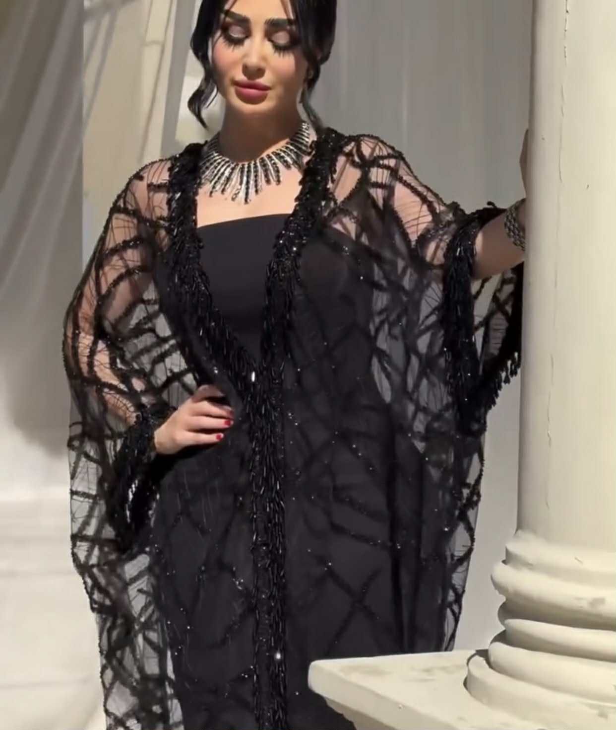 Midnight Elegance Sheer Abaya - Image 4